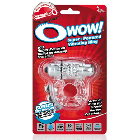 The Screaming O O Wow Clear Vibrating Ring - Stretchy, Reusable, Waterproof