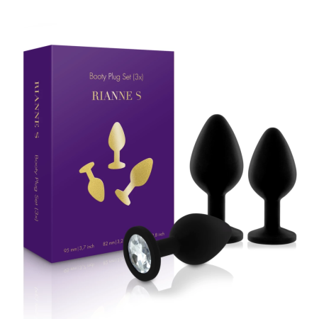 Rianne S Booty Plug Set Black 3 Sizes Premium Silicone Jewelled Base