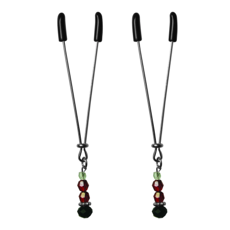 S&M Ruby Black Adjustable Nipple Clips with Decorative Gemstones
