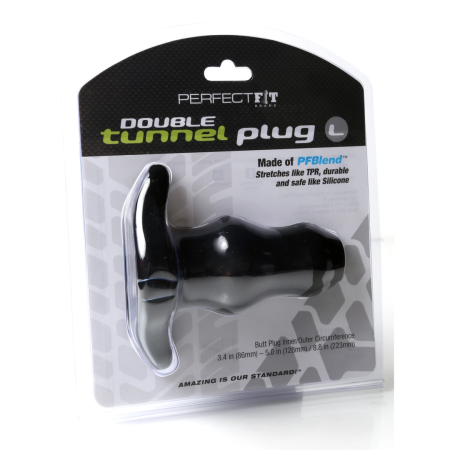 Perfect Fit Double Tunnel Plug Large Black - Innovative Hollow Design, 11.4 cm