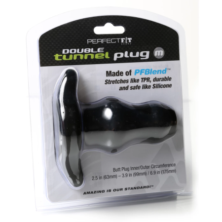 Perfect Fit Double Tunnel Plug Medium Black - Innovative Open-Channel Plug
