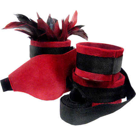 Sportsheets Red Sensual Restraint Set with Blindfold & Feather Tickler