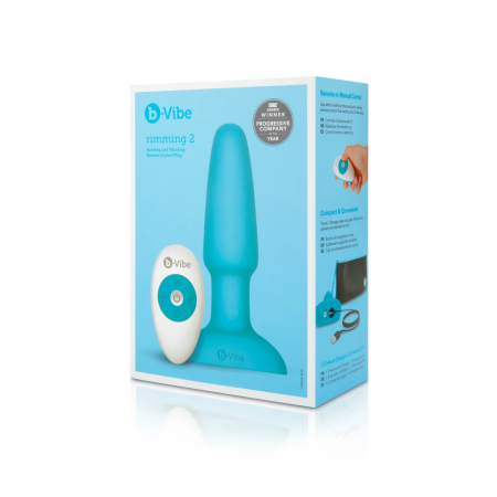 b-Vibe Rimming Plug 2 Teal - Rotating Beads & Remote, 15.2 cm Silicone