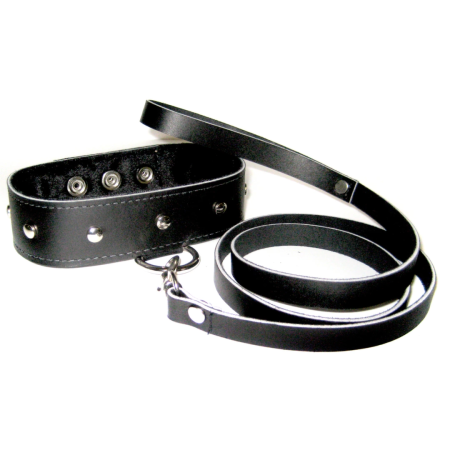 Sportsheets Leather Collar & Leash Set with Faux Fur Lining, Adjustable