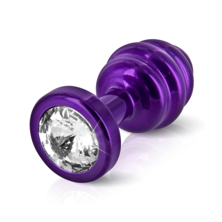 Diogol Ano Ribbed Plug 25 mm Aluminium Purple with Swarovski Crystal
