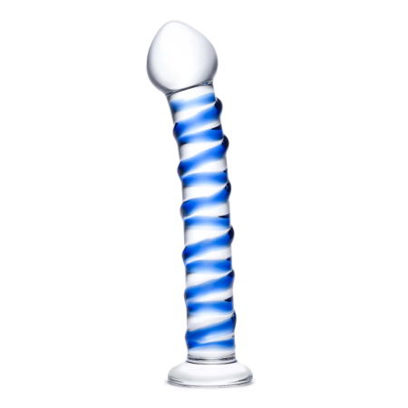Glas Blue Spiral - Glass Intimate Device, 18 cm, Textured Surface