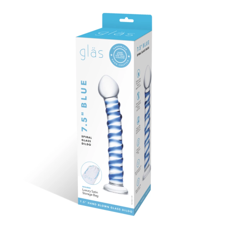 Glas Blue Spiral - Glass Intimate Device, 18 cm, Textured Surface