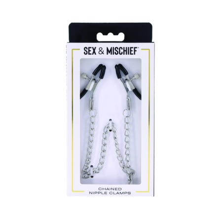 Sportsheets S&M Chained Nipple Clamps Adjustable 33cm Chain, Black/Silver