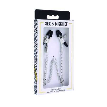 Sportsheets S&M Chained Nipple Clamps Adjustable 33cm Chain, Black/Silver