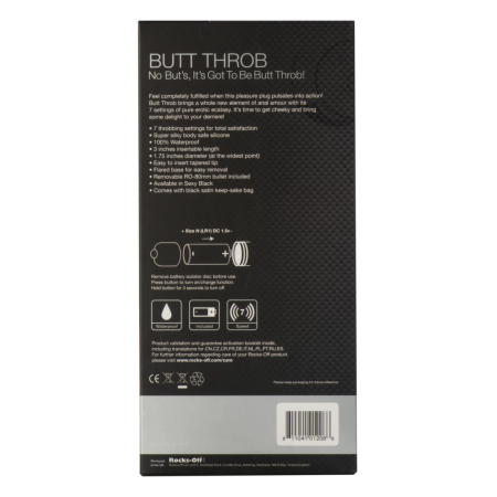 Rocks-Off Butt Throb 7-Speed Intimate Silicone Plug Black 95mm