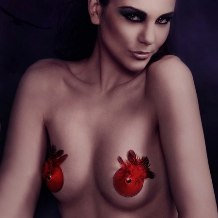 Rianne S Pasties Birds Red - Elegant Leather & Feather Accessory