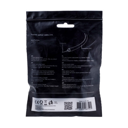 Gembird Toslink, 2m garso kabelis Juoda