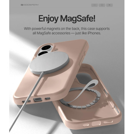 Dėklas Mercury Pure Magsafe silikoninis Apple iPhone 17 rožinio smėlio