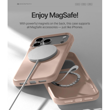 Dėklas Mercury Pure Magsafe silikoninis Apple iPhone 17 Pro rožinio smėlio
