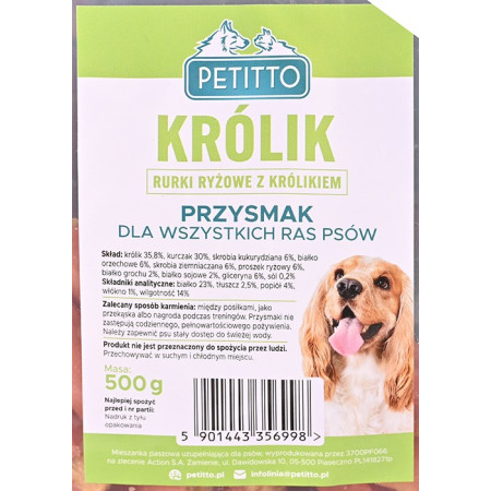 PETITTO Rurki ryżowe z królikiem dla psa 500g