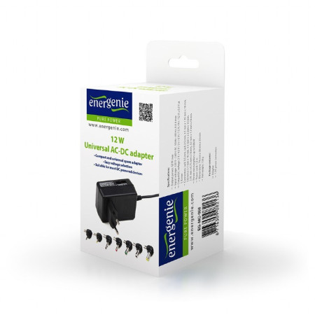 EnerGenie EG-MC-008" EG-MC-008 universalus 12W reguliuojamas 3V-12V tinklo adapteris + 7 antgalių rinkinys