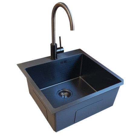 Nerūdijančio plieno plautuvė D5151HB BLACK su sifonu