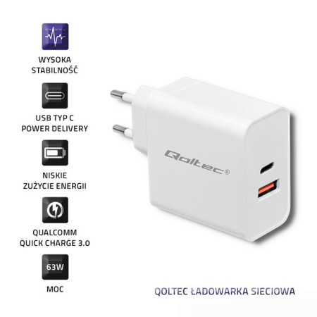 Qoltec 63W USB C PD Įkroviklis