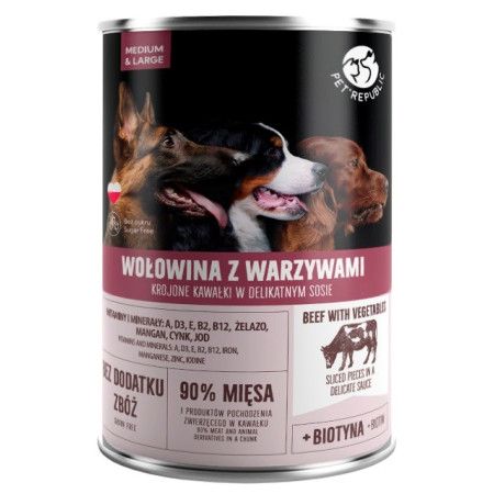 PET REPUBLIC Adult Medium & Large Beef with vegetables - šlapias maistas šunims - 1250g
