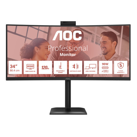 AOC E4 CU34E4CW kompiuterio monitorius 34" UltraWide Quad HD