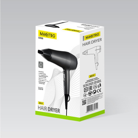 Hair dryer MAESTRO MR-217 2200 W Black, Graphite
