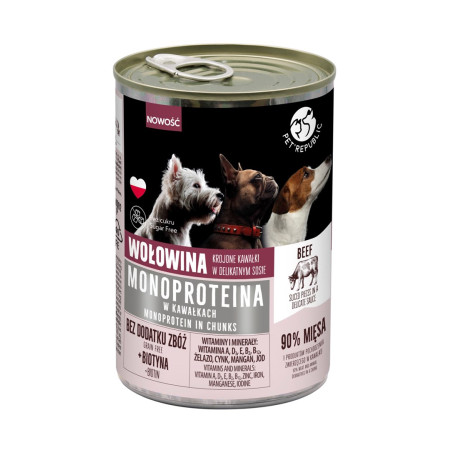 PET REPUBLIC Monoprotein Beef - šlapias maistas šunims - 400g