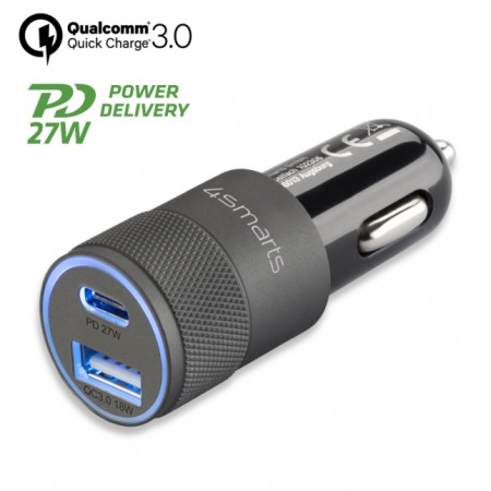 Automobilinis įkroviklis Rapid+ 27W su Quick Charge, pilkas / juodas