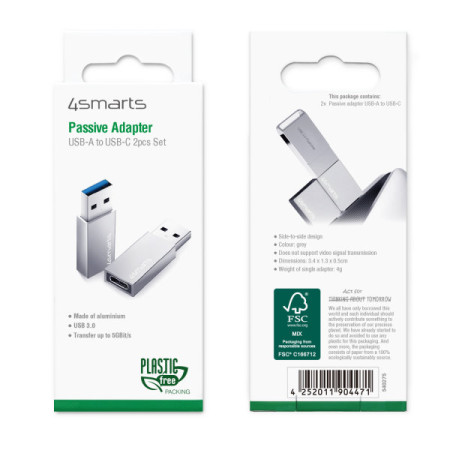 4smarts USB-A 3.0 į USB-C adapteris 2 vnt. rinkinys