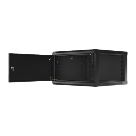 Rack spinta 19" 6U 600x600 juoda su metaliniais durimis