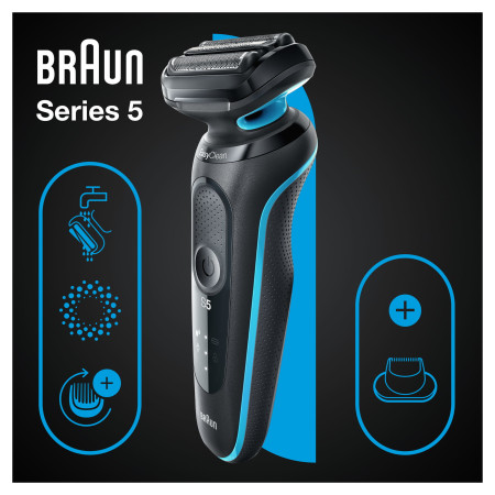 Braun Series 5 51-M1200s Skustuvas Apkarpymo mašinėlė Juoda, Mėlyna