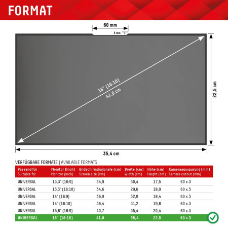 DISPLEX Privatumo Apsaugos Uni (Be Rėmelio) 16", 16:10