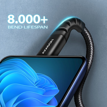 Axagon USB 2.0 kabelis 1 m, USB A - USB C, Juodas