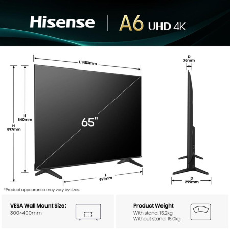 Hisense 65A6Q televizorius 165,1 cm (65") 4K Ultra HD Smart TV