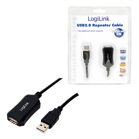 Logilink | USB 2.0 repeater 5m | USB-A to USB-A USB A male | USB A female