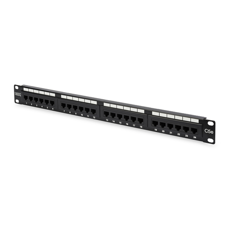 Digitus | Patch Panel | DN-91524U | Black | Category: CAT 5e; Ports: 24 x RJ45; Retention strength: 7.7 kg; Insertion force: 30N