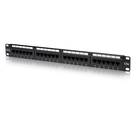 Digitus | Patch Panel | DN-91524U | Black | Category: CAT 5e; Ports: 24 x RJ45; Retention strength: 7.7 kg; Insertion force: 30N