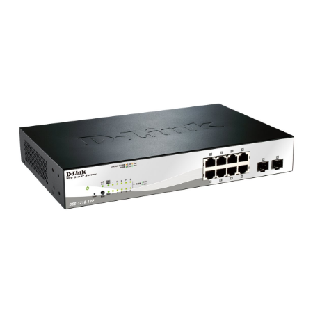 D-LINK DGS-1210-10P, Gigabit Smart III Switch with 8 10/100/1000Base-T PoE ports and 2 combo 1000Base-T/MiniGBIC (SFP) ports, 80