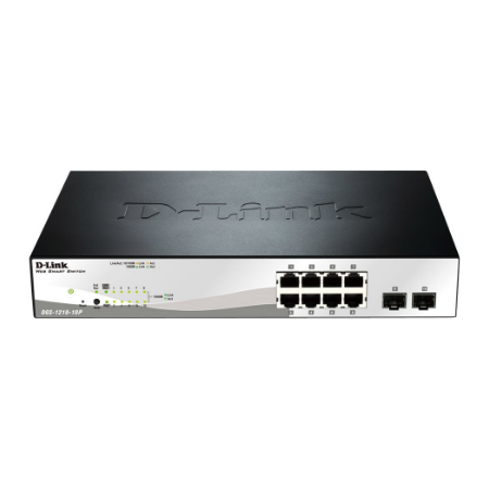 D-LINK DGS-1210-10P, Gigabit Smart III Switch with 8 10/100/1000Base-T PoE ports and 2 combo 1000Base-T/MiniGBIC (SFP) ports, 80