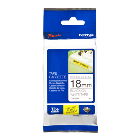 Brother | TZe-S241 Strong Adhesive Laminated Tape | Black on White | TZe | 8 m | 1.8 cm