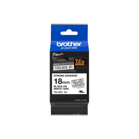 Brother | TZe-S241 Strong Adhesive Laminated Tape | Black on White | TZe | 8 m | 1.8 cm