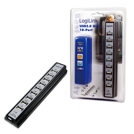Logilink | USB 2.0 Hub-10 port whit power adapter