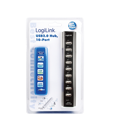 Logilink | USB 2.0 Hub-10 port whit power adapter