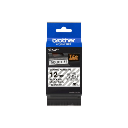 Brother | TZe-S131 Strong Adhesive Laminated Tape | Black on Clear | TZe | 8 m | 1.2 cm