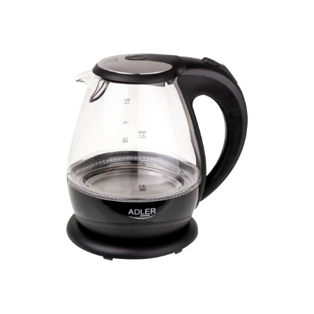Kettle | Adler | Kettle | AD 1224 | Standard | 2000 W | 1.5 L | Glass | 360° rotational base | Black
