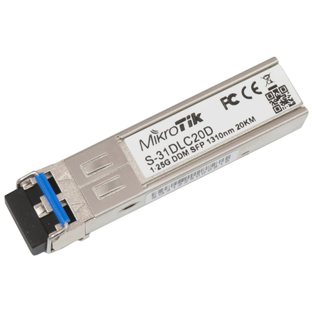 MikroTik | S-31DLC20D | SFP | Single-Mode Fiber | Dual LC | 10/100/1000 Mbit/s | Wavelength 1310 nm | Maximum transfer distance