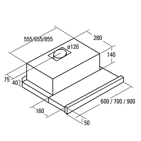 CATA | Hood | TF 2003 600 GWH | Telescopic | Energy efficiency class C | Width 60 cm | 390 m³/h | Mechanical control | LED | Whi