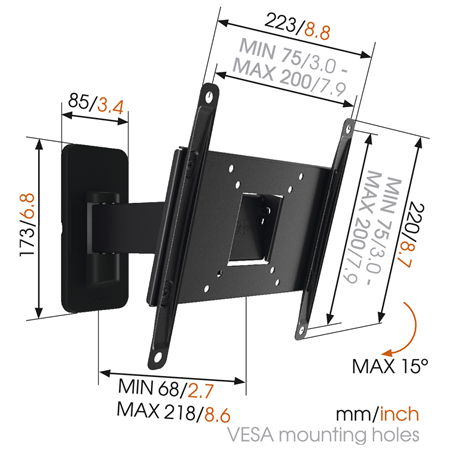 Vogels | Wall mount | MA2030-A1 | Full motion | 19-40 " | Maximum weight (capacity) 15 kg | Black