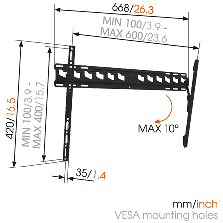 Vogels | Wall mount | MA4010-A1 | Tilt | 40-65 " | Maximum weight (capacity) 60 kg | Black