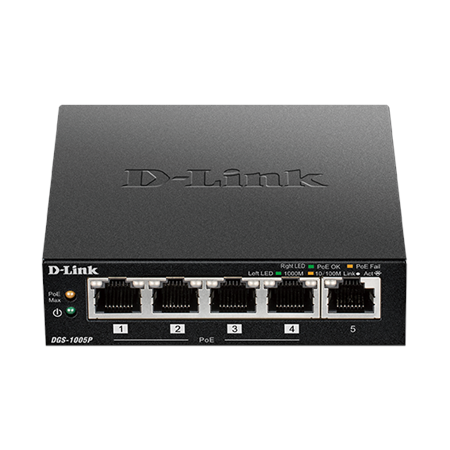 D-Link | Switch | DGS-1005P | Unmanaged | Desktop | Gigabit Ethernet (copper) ports quantity 5 | Power over Ethernet (PoE) ports