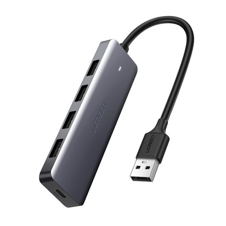 Ugreen CM219 USB-A šakotuvas 4xUSB-A (MicroUSB maitinimui) pilkas